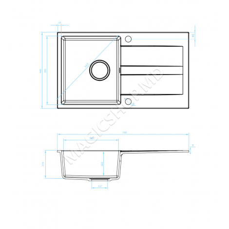 Раковина Backer Nona Wing 760x440 Ivory, Black, Grey